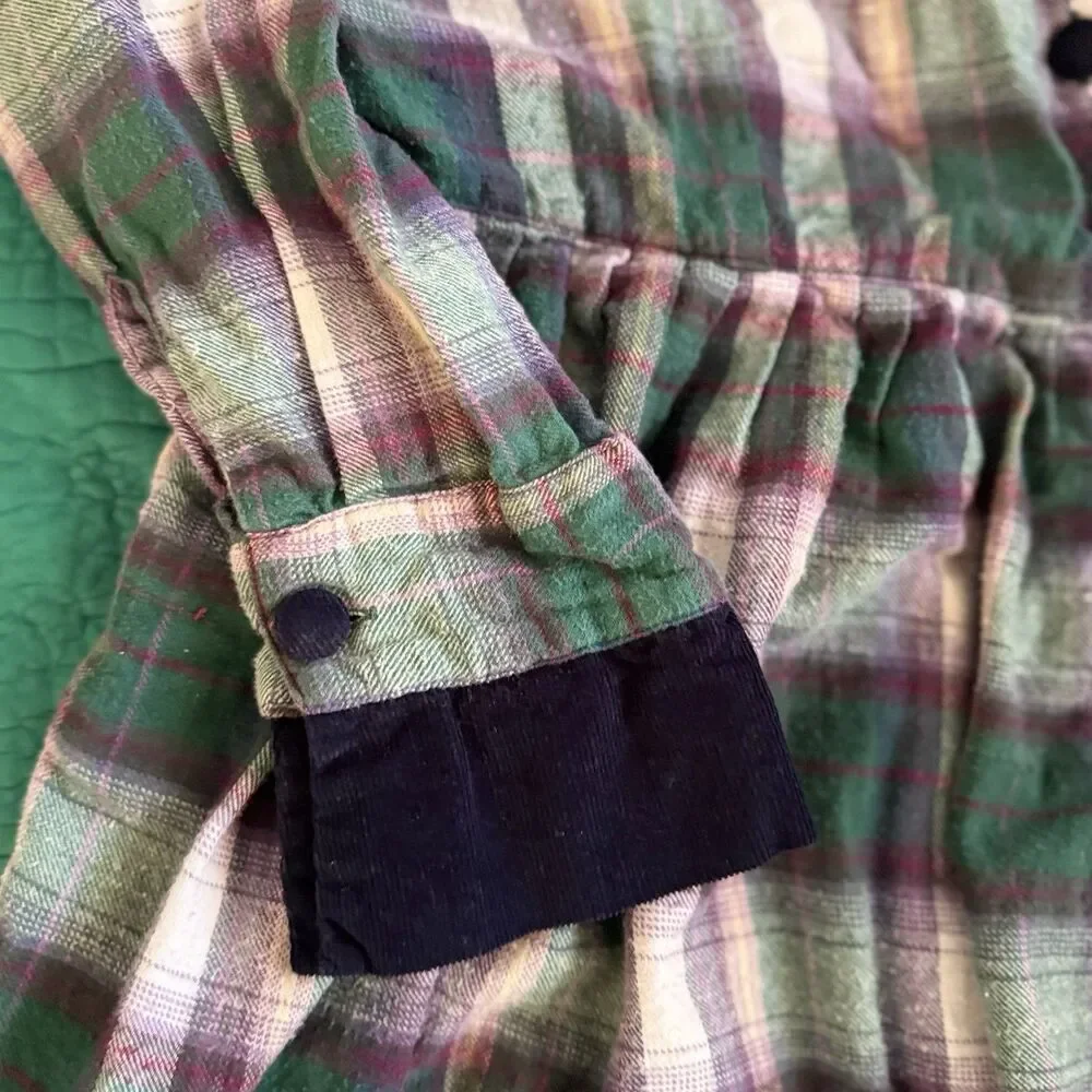 Vintage 90s Dress 16 Purple Green Plaid Flannel Contrast Collar Maxi S. Roberts - Picture 14 of 15